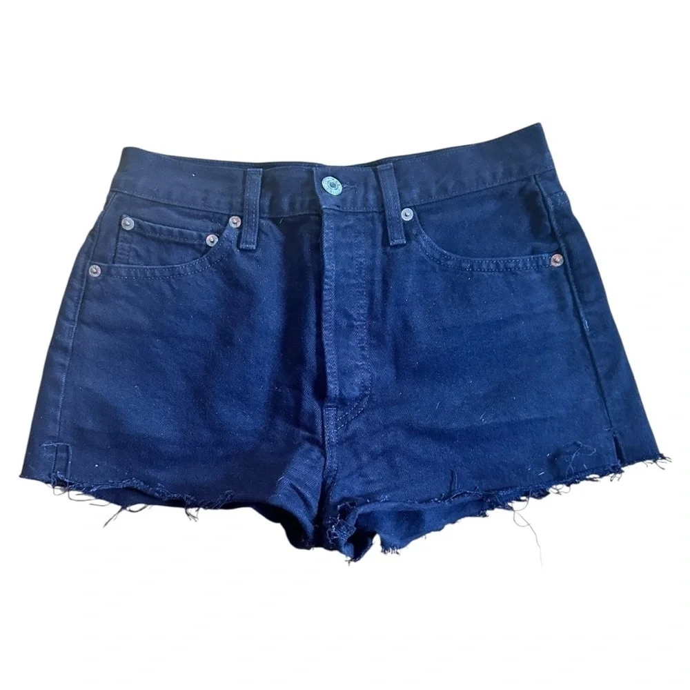 RE/DONE Boho Trendy Black High Rise Denim Shorts – Cutoff Raw Hem, Size 27
